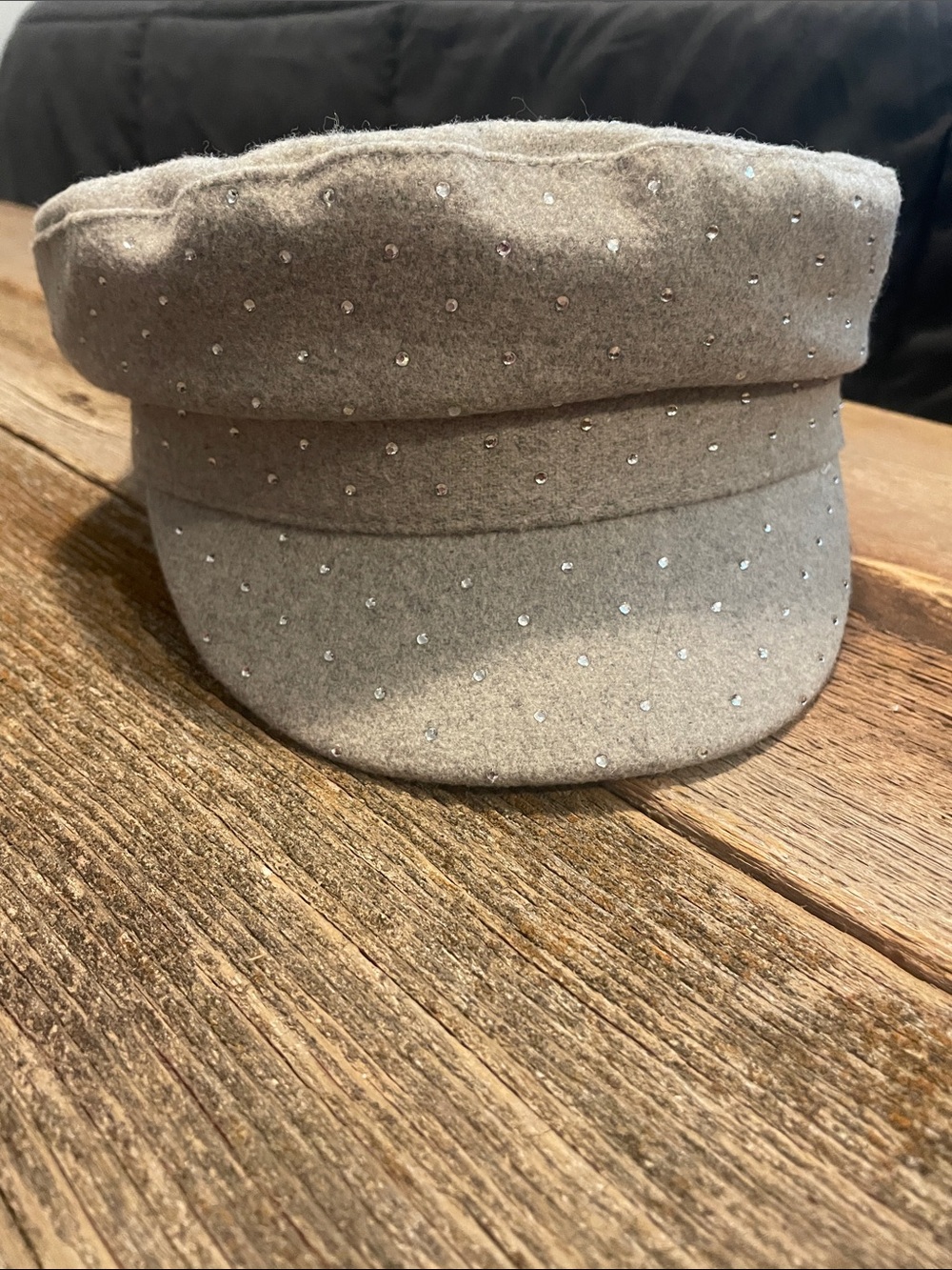 Beige Embellished Baker Boy Cap for Women